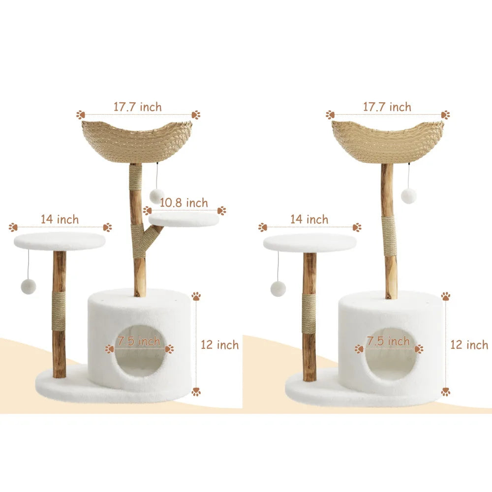 Multi Level Wooden Cat Tree With Rattan And Perches