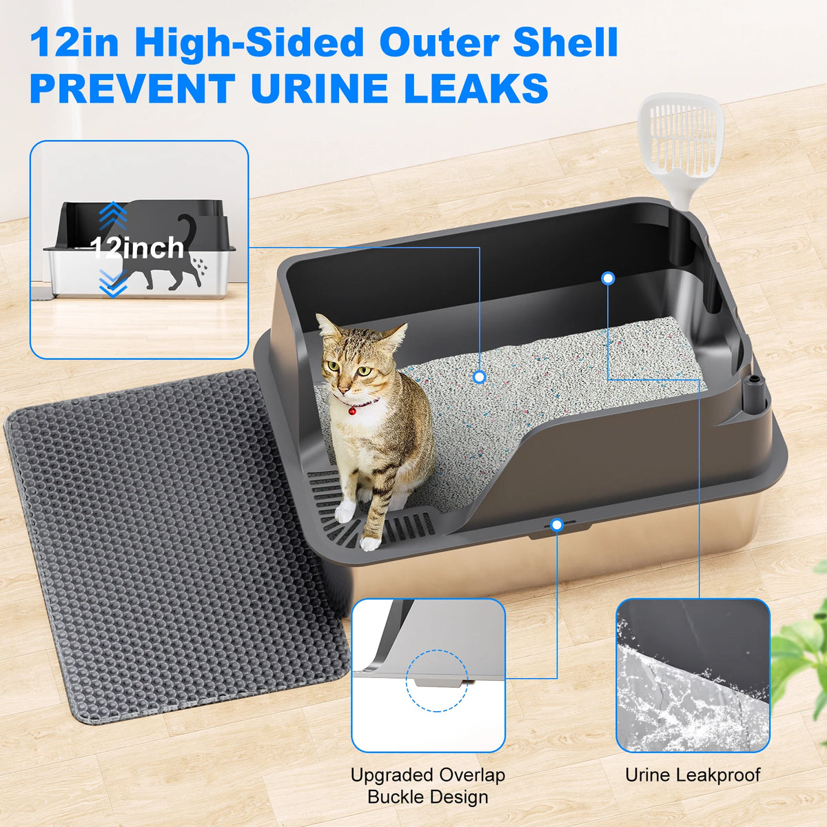 Stainless Steel Cat Litter Box Extra Large Splash Proof And Leak Proof For Large Cats