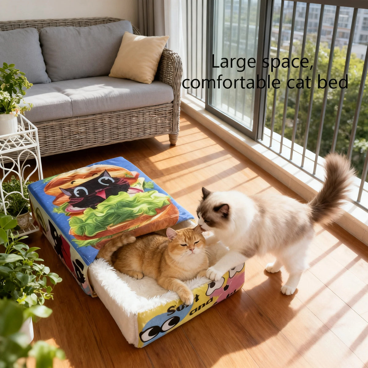Booteely Cartoon Hamburger Cozy Plush Cat Bed