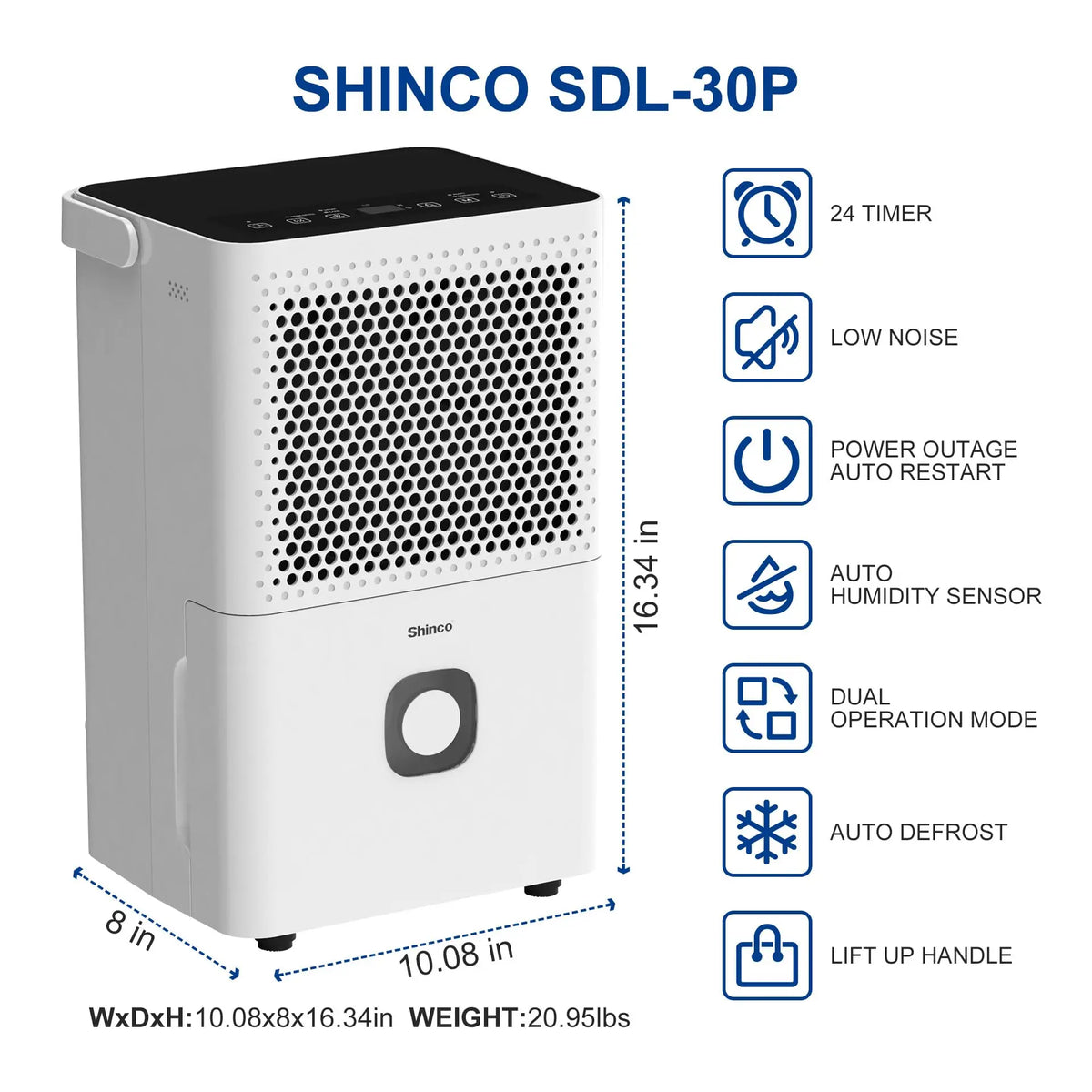Shinco 30 Pint Dehumidifier for Home Basements Drain Hose