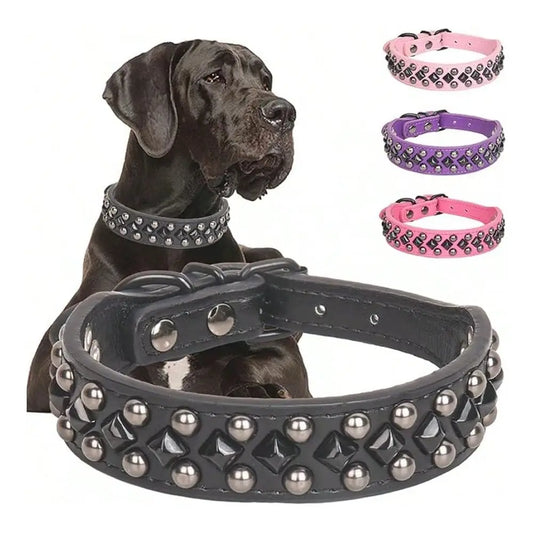 Adjustable Soft PU Leather Studded Dog Collar