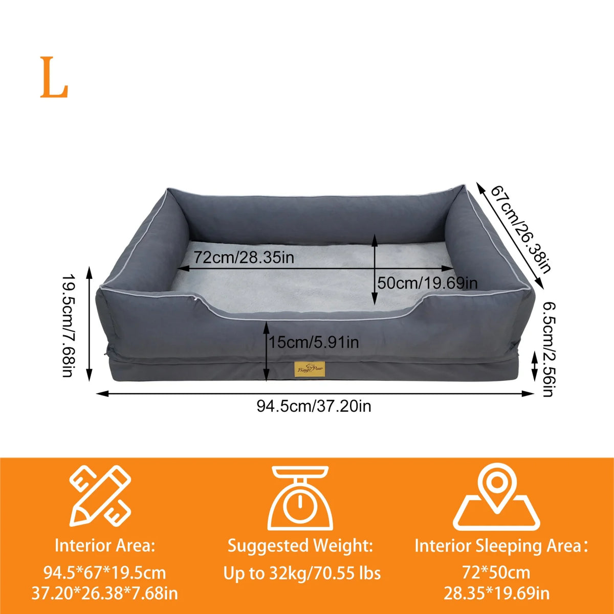 Orthopedic Dog Bed For Large Dogs Bingopaw Premium Waterproof Lining Removable Cover Bolster Sponge Base Sofa