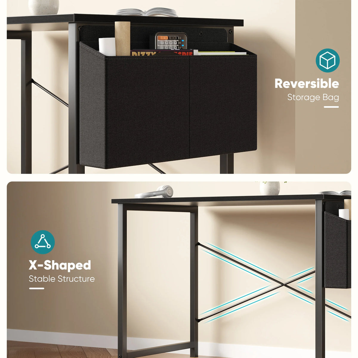 JHK Computer Desk With Metal Frame Wood Top, Easy Assembly