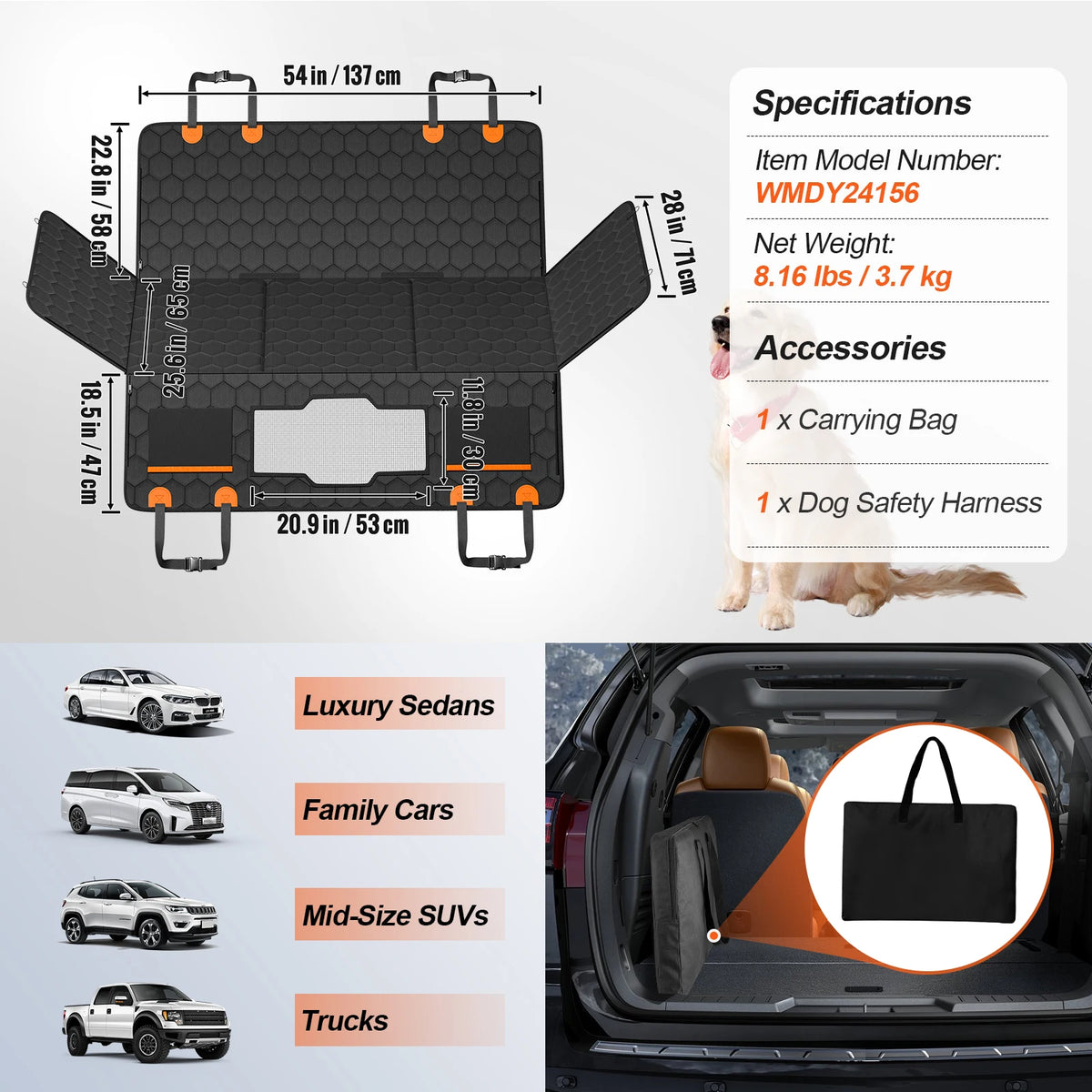 SucceBuy Heavy Duty Dog Car Back Seat Extender Cover