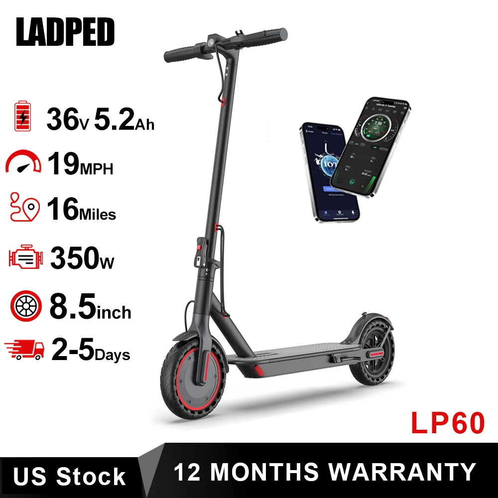 Ladped LP60 Electric Scooter 350W Folding 19 Mph Max Speed 16 Mile Range For Adults