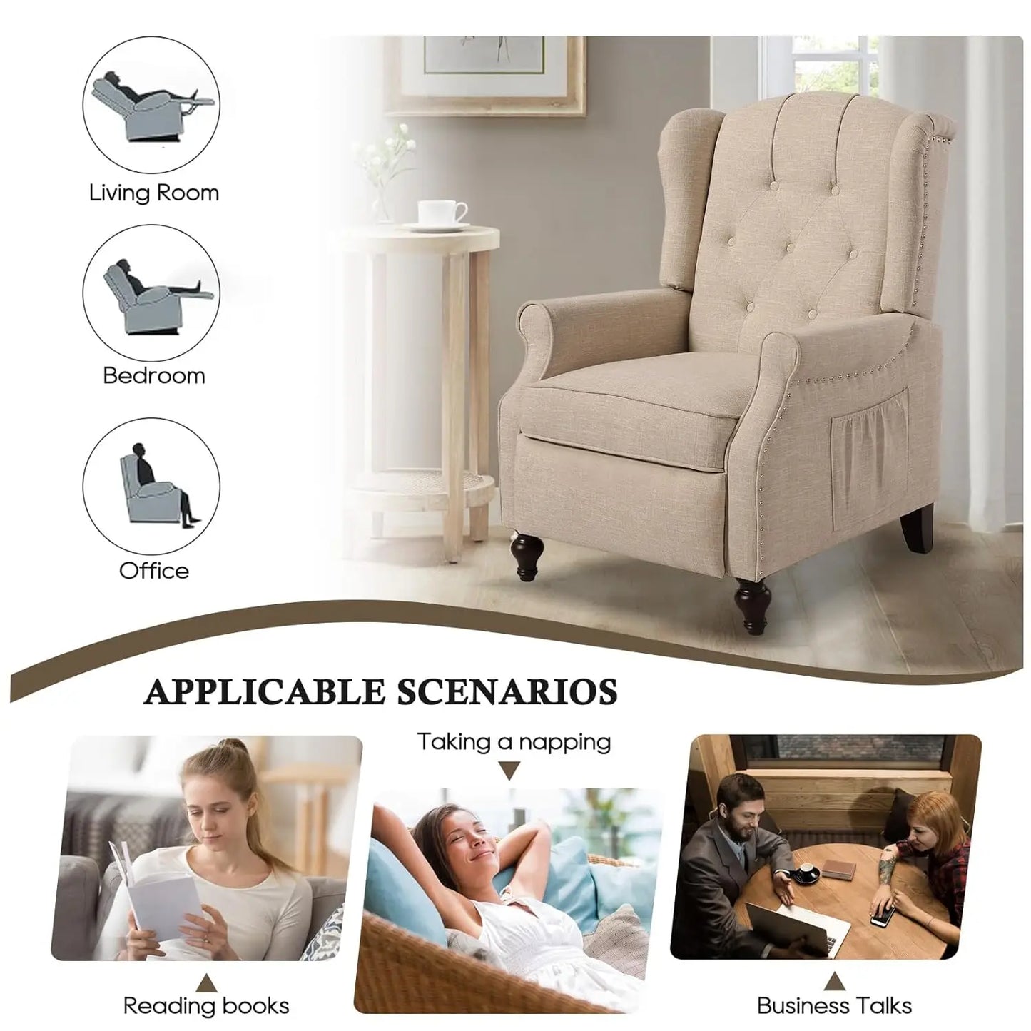 Massage Heat Wingback Recliner Armchair For Living Room