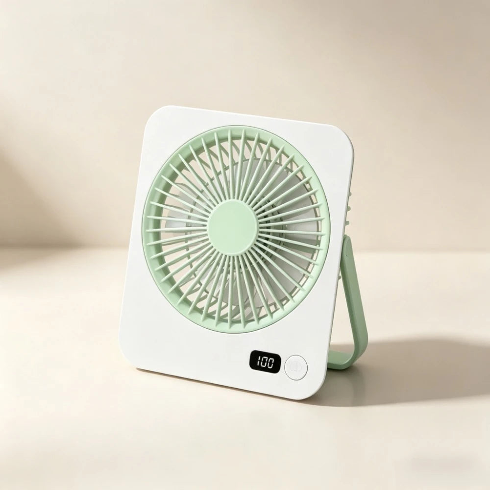 1pc rechargeable USB mini desktop fan, power display, 5-speed ultra quiet personal cooling fan, foldable handle portable fan, suitable for office, home, bedroom, travel, camping