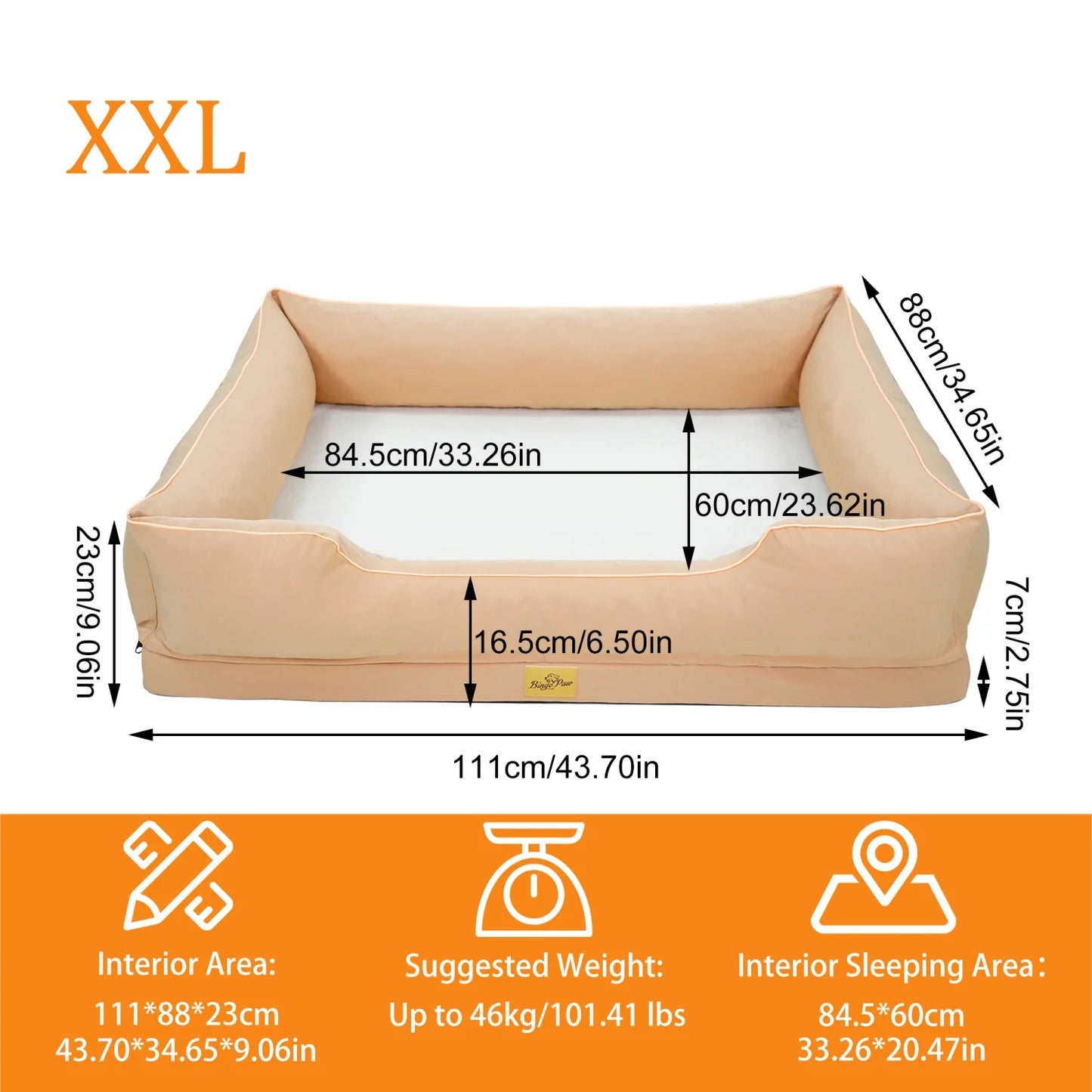 Orthopedic Dog Bed For Large Dogs Bingopaw Premium Waterproof Lining Removable Cover Bolster Sponge Base Sofa