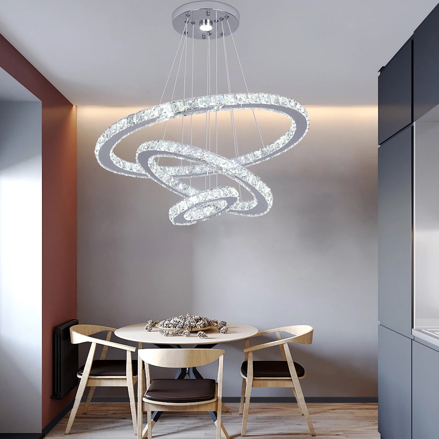 Vinilky Crystal Pendant Light Ceiling Lamp With Remote