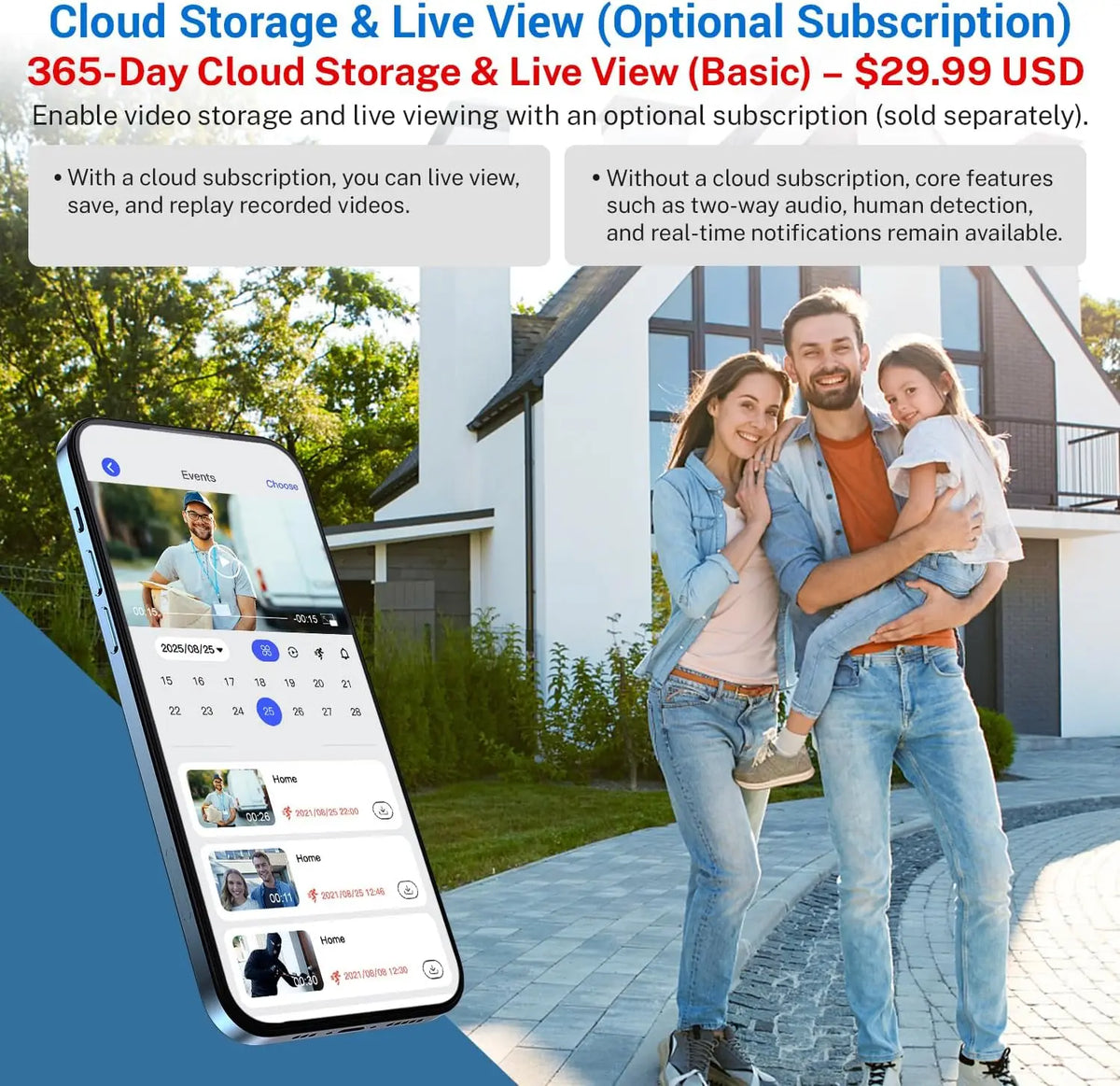 Smart Wireless Video Doorbell Camera AI Human Detection