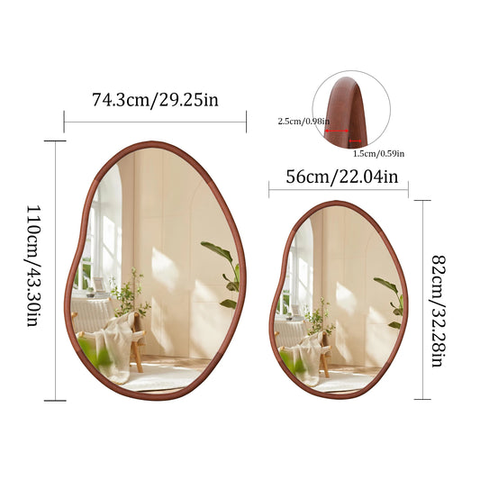 Mid Century Asymmetrical Wood Frame Wall Mirror