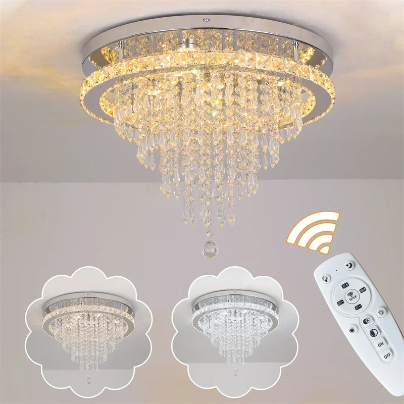 GreeLustr Crystal LED Chandelier Dimmable With Remote