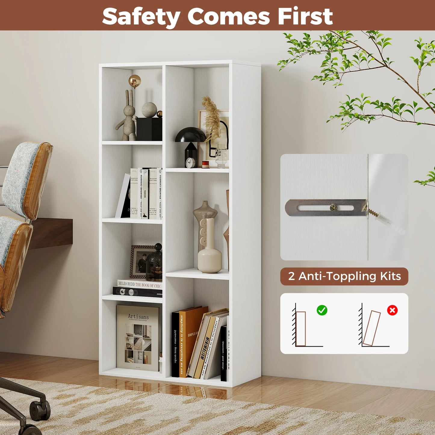HOMASIS 7 Cube Bookcase Freestanding Bookshelf