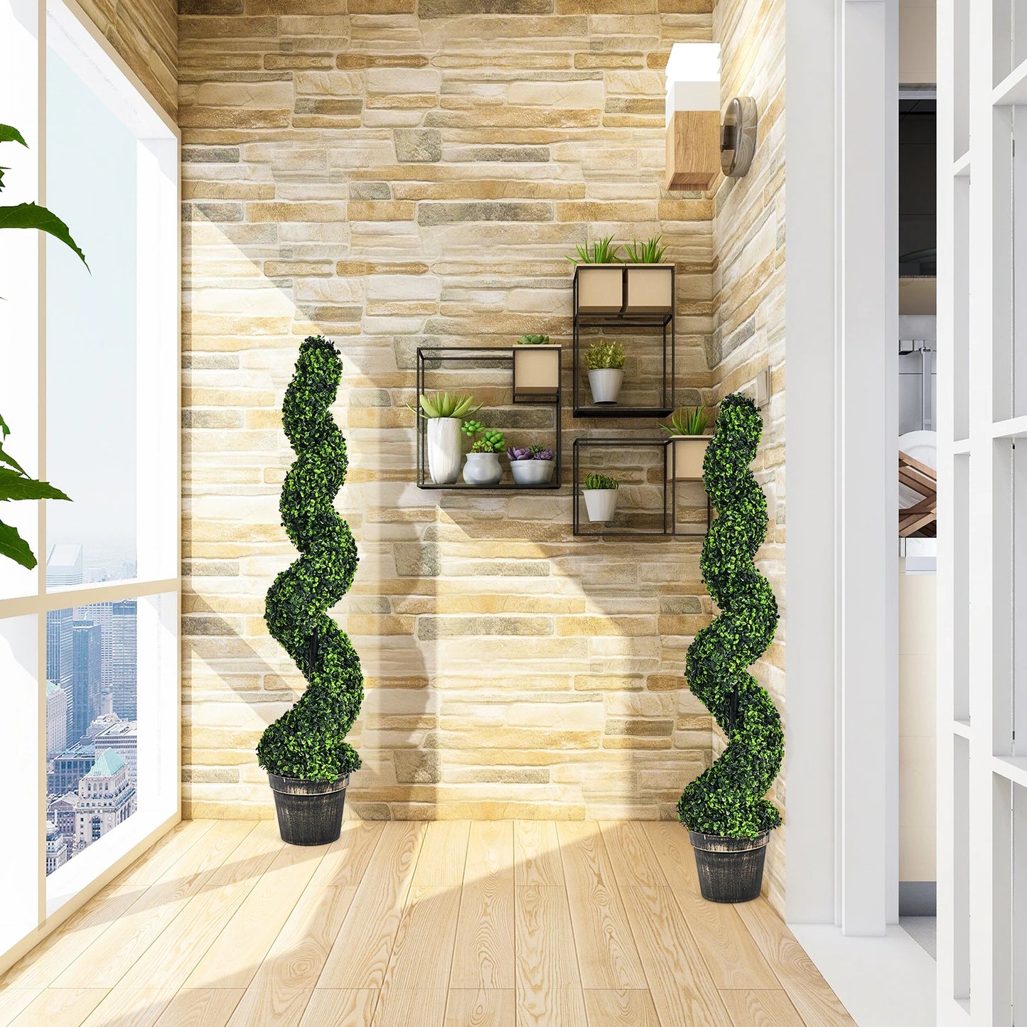 LIFEZEAL 2 Pack Spiral Boxwood Topiary Indoor Outdoor