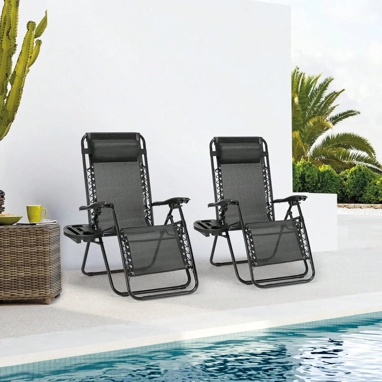 Zero Gravity Lounge Chairs Set Adjustable Folding Recliners