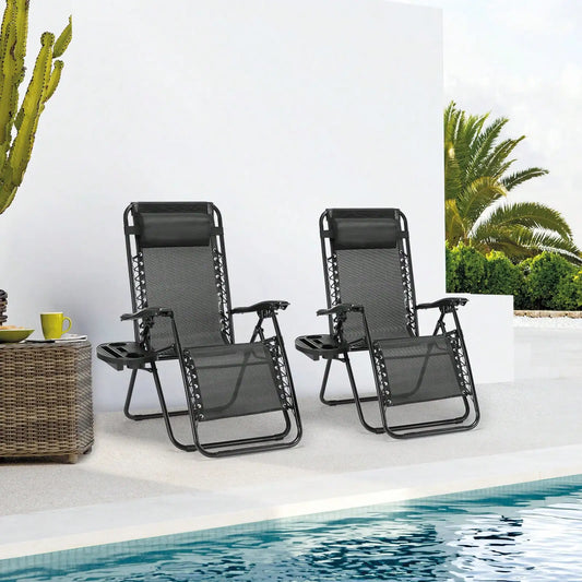 Zero Gravity Lounge Chairs Set Adjustable Folding Recliners