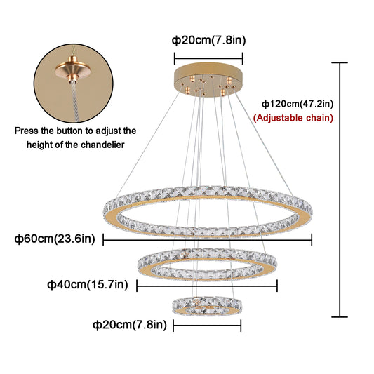 Vinilky Crystal Pendant Light Ceiling Lamp With Remote