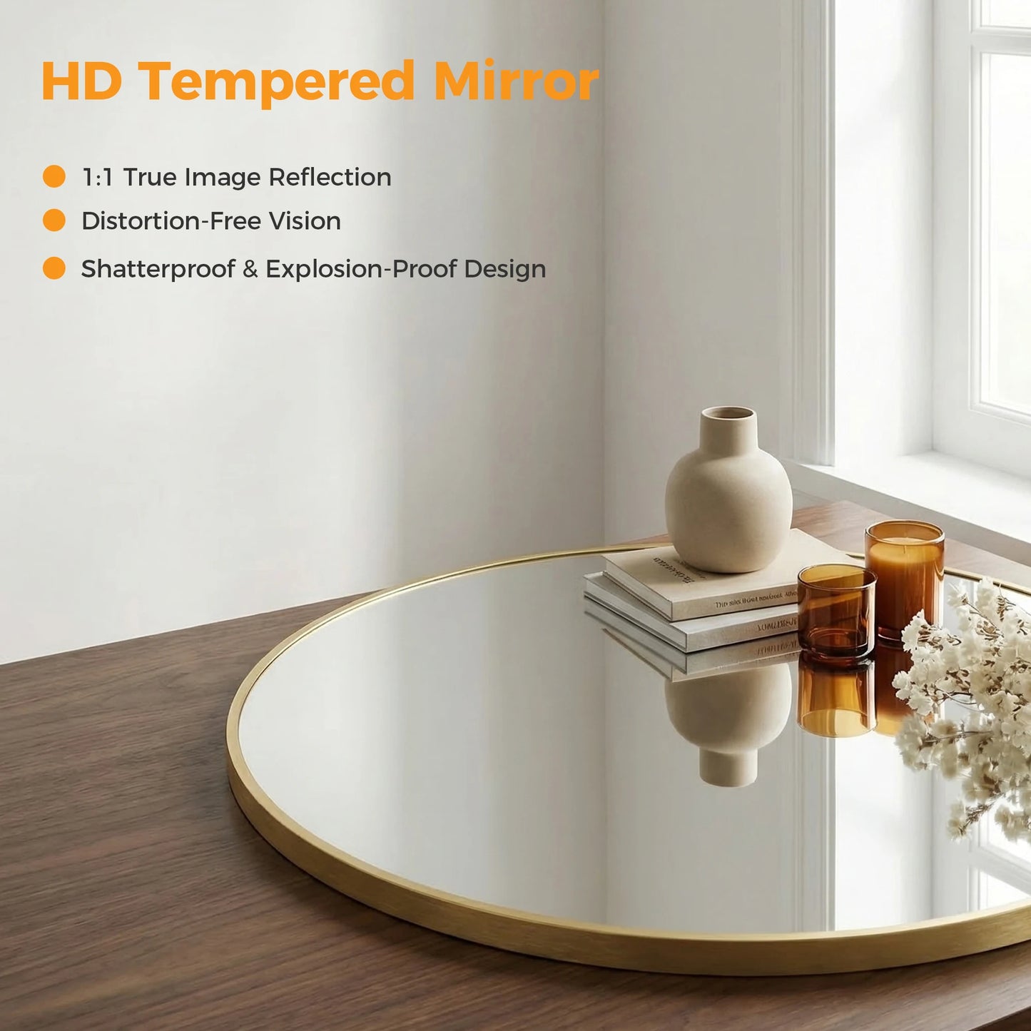 MCQ Round Wall Mirror Shatterproof Bathroom