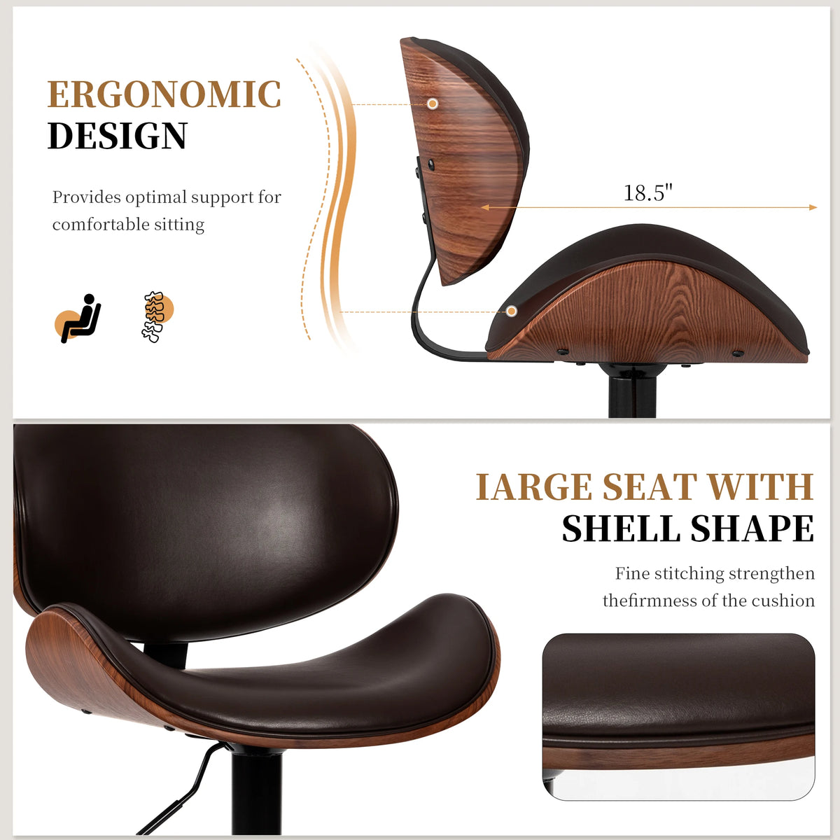 JHK PU Leather Ergonomic Swivel Counter Height Office Chair