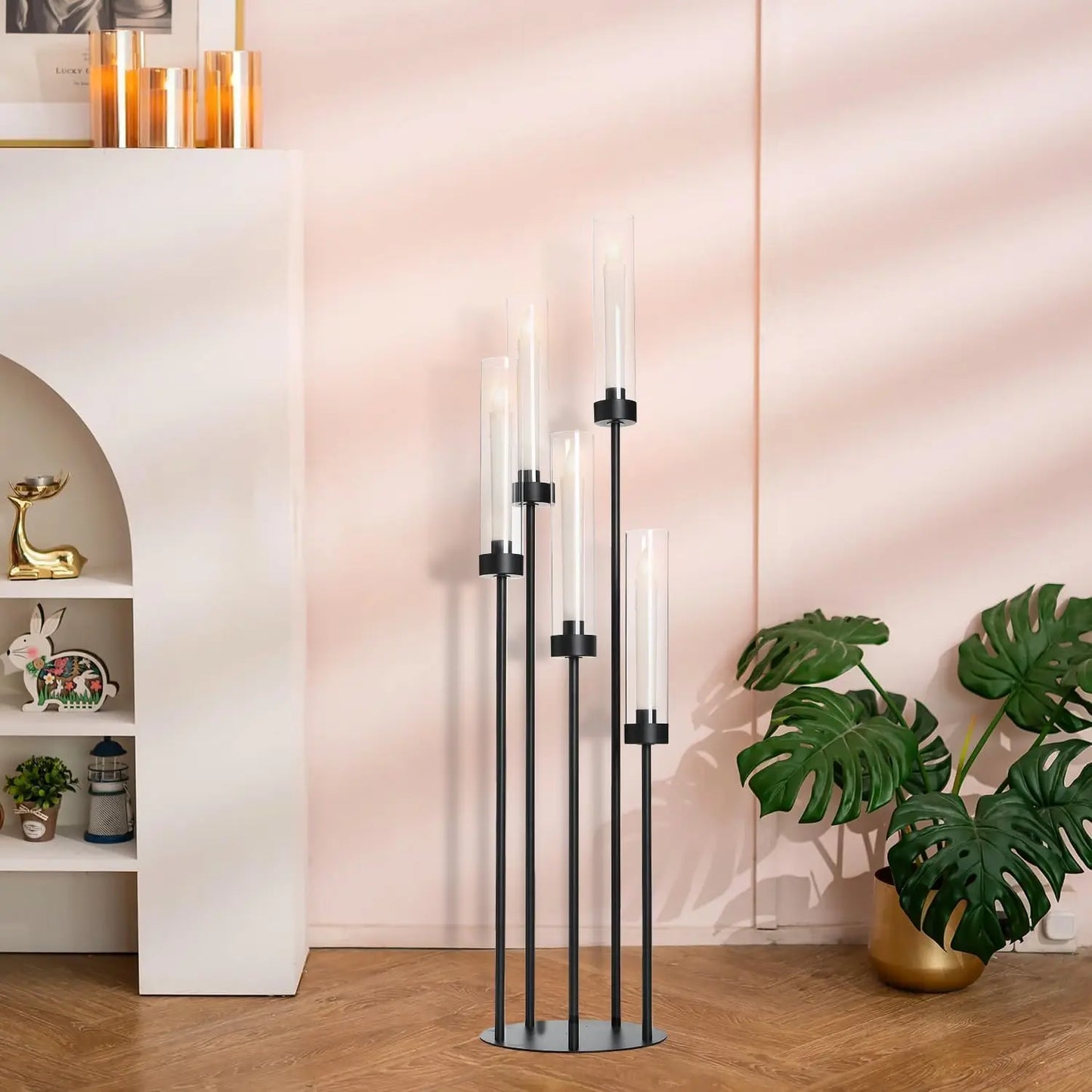 Vincigant Matte Black Candelabra 5 Arm LED Candle Holder