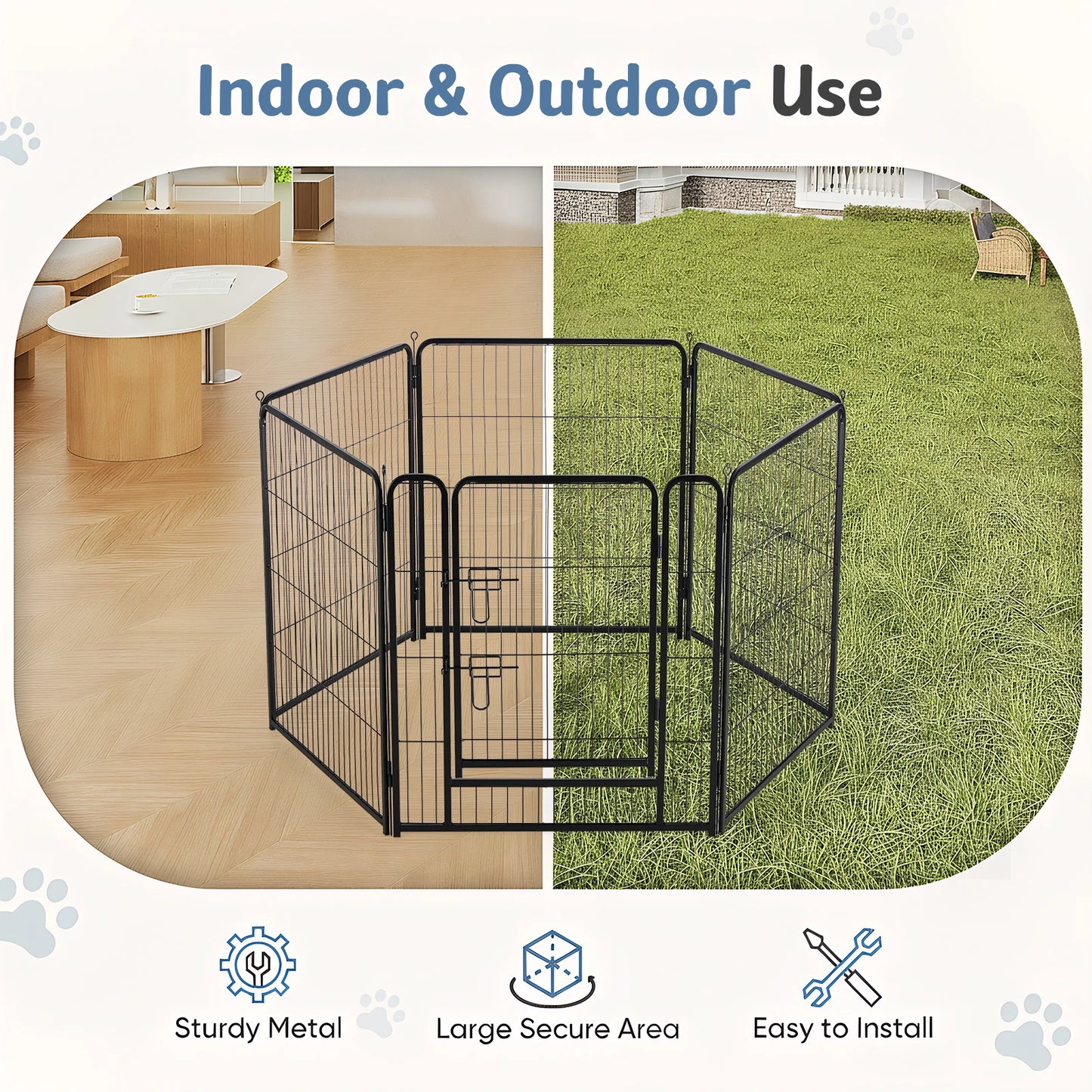 JHK Metal Dog Playpen Foldable Fence For Outdoor Use