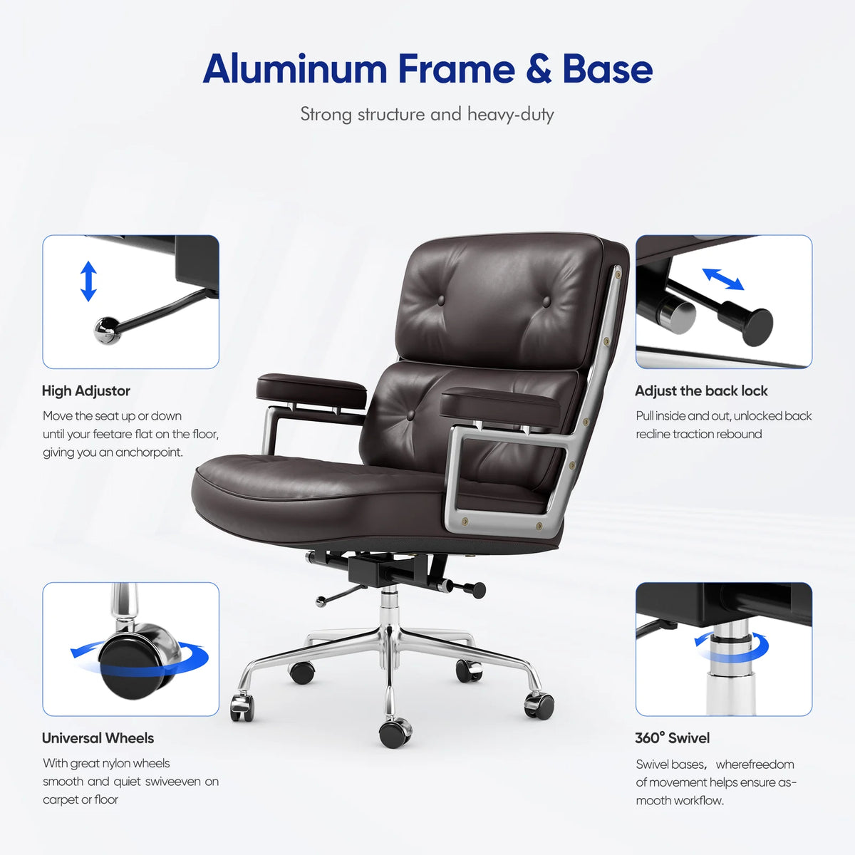 Champracer Ergonomic Leather Office Chair Aluminum Arms