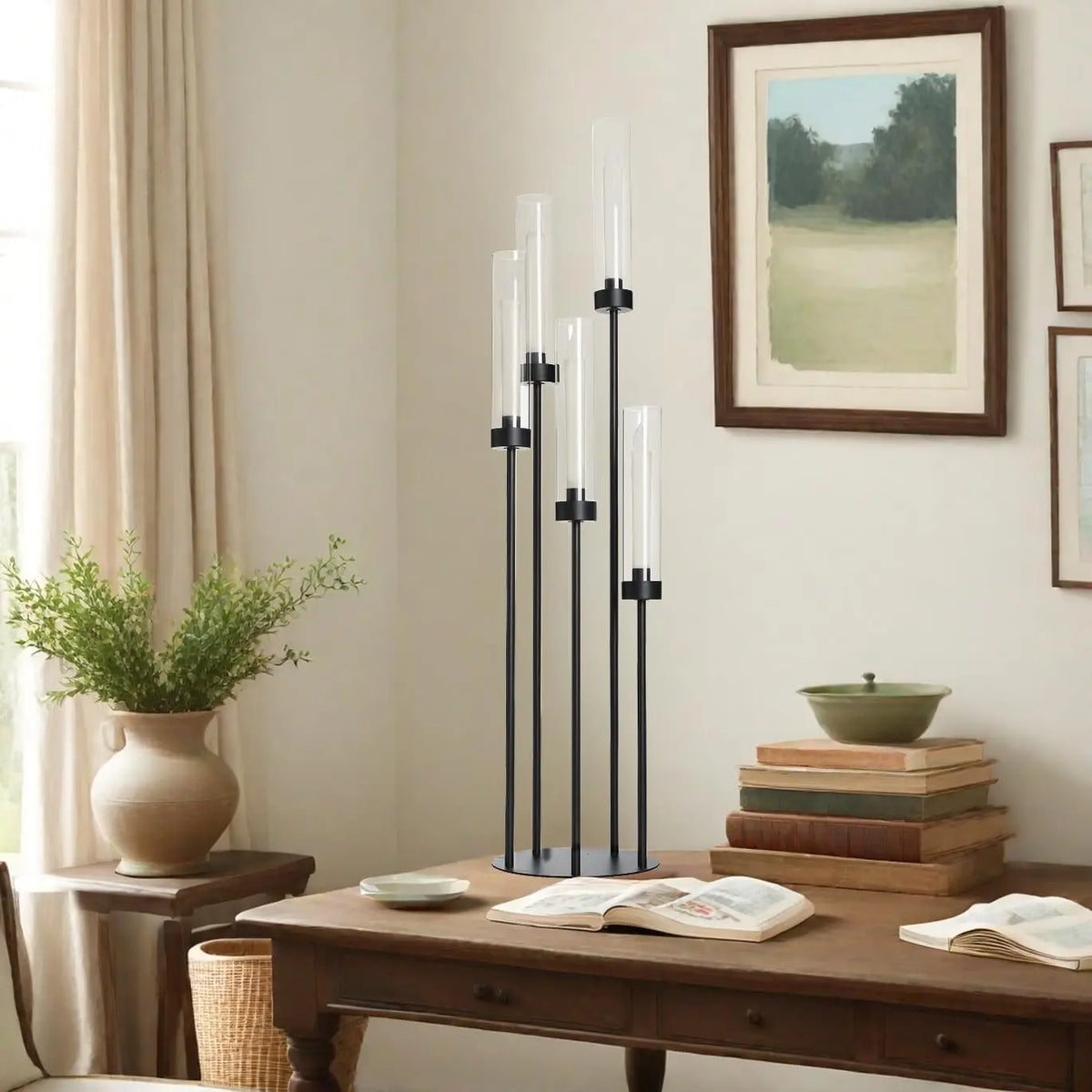 Vincigant Matte Black Candelabra 5 Arm LED Candle Holder