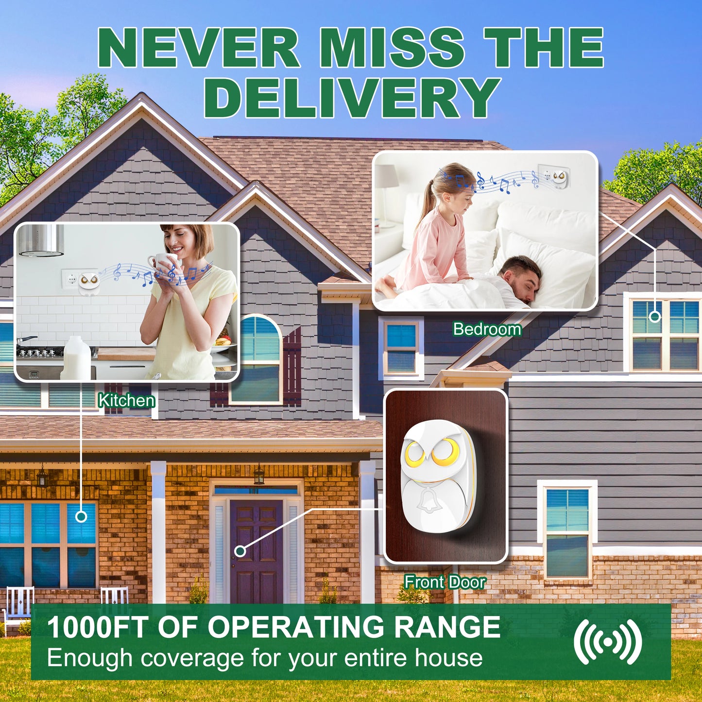 HTZSAFE Waterproof Long Range Wireless Doorbell Chime