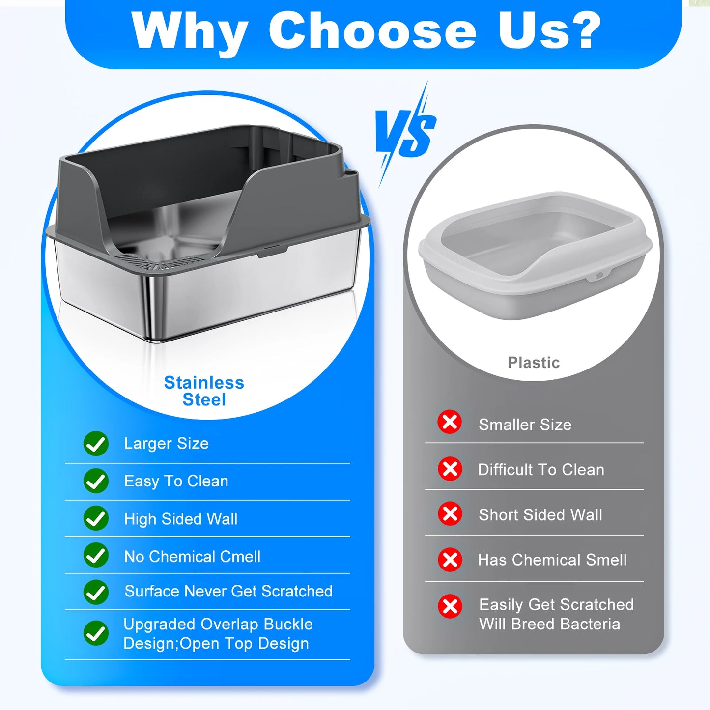 Stainless Steel Cat Litter Box Extra Large Splash Proof And Leak Proof For Large Cats