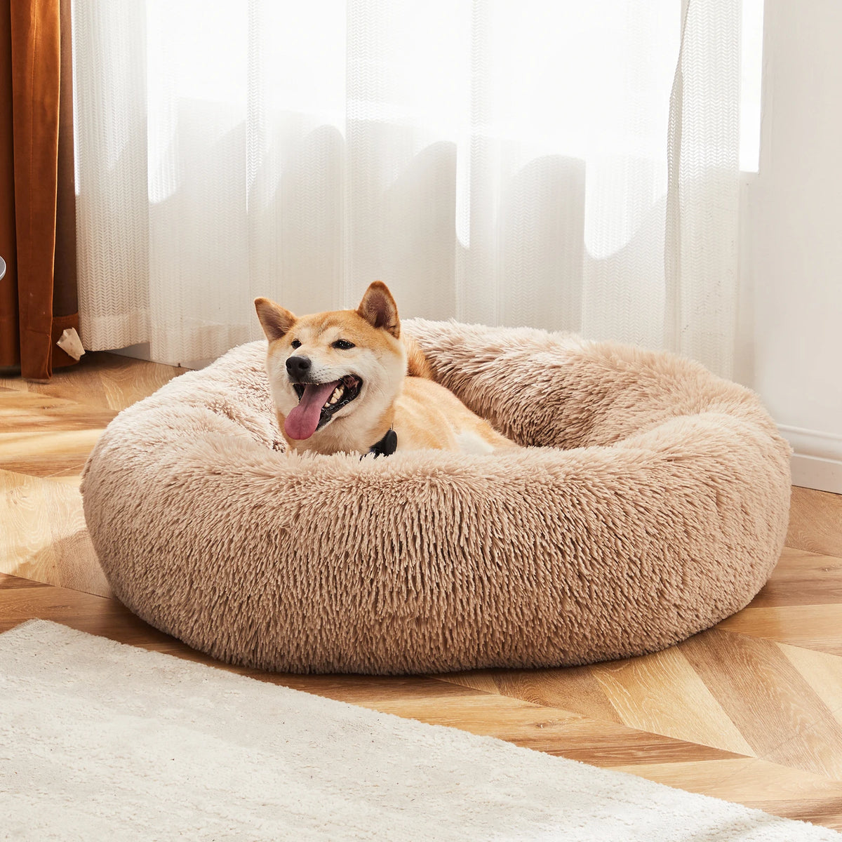 JHK Round Calming Dog Bed Soft Plush Fleece