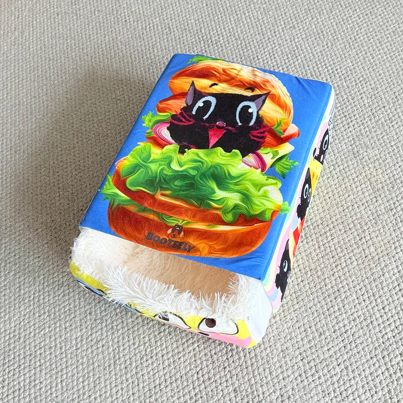 Booteely Cartoon Hamburger Cozy Plush Cat Bed
