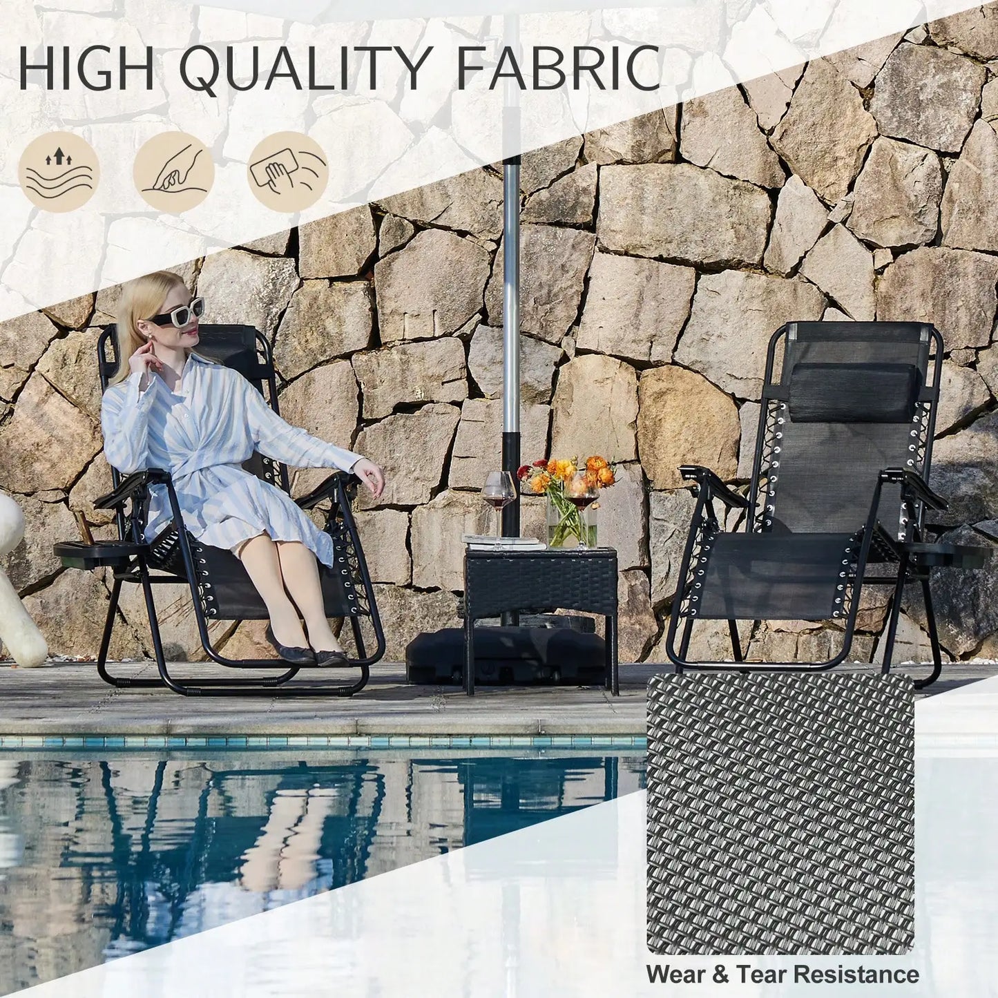 Zero Gravity Lounge Chairs Set Adjustable Folding Recliners