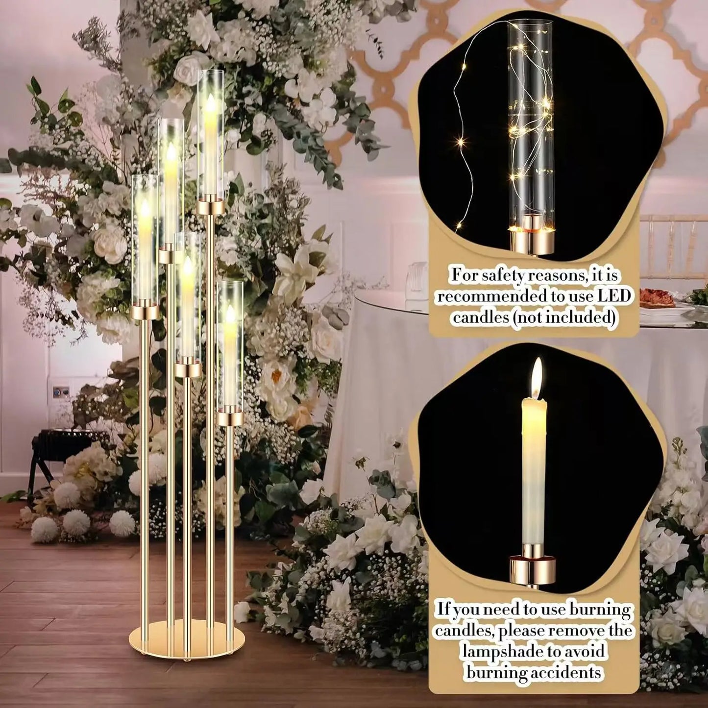 Metal Floor Candlestick Holder With LED Candles Centerpieces