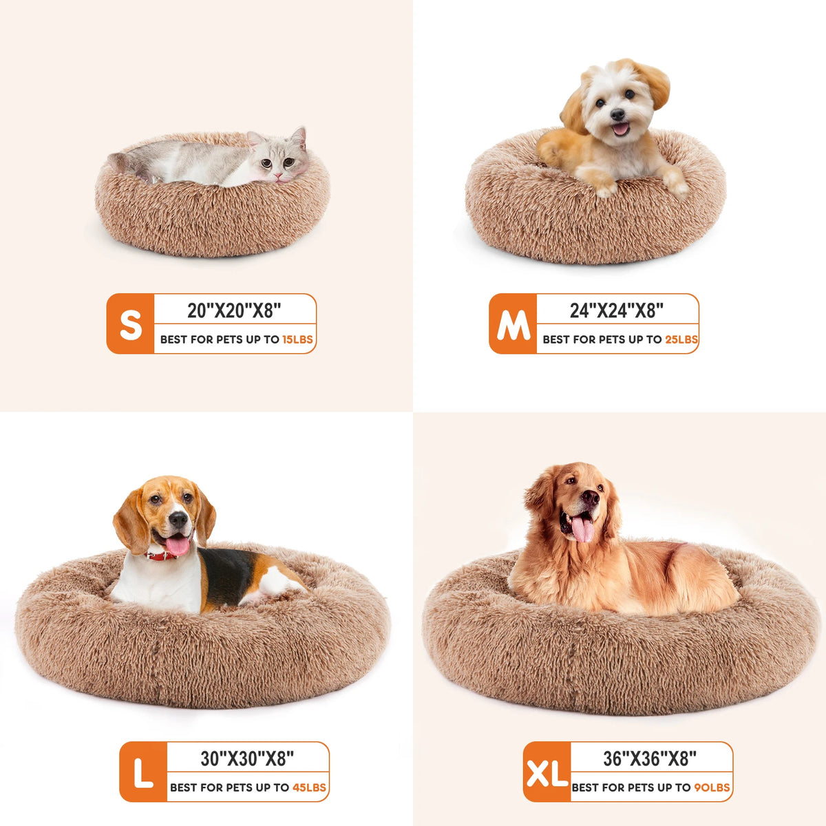 JHK Round Calming Dog Bed Soft Plush Fleece