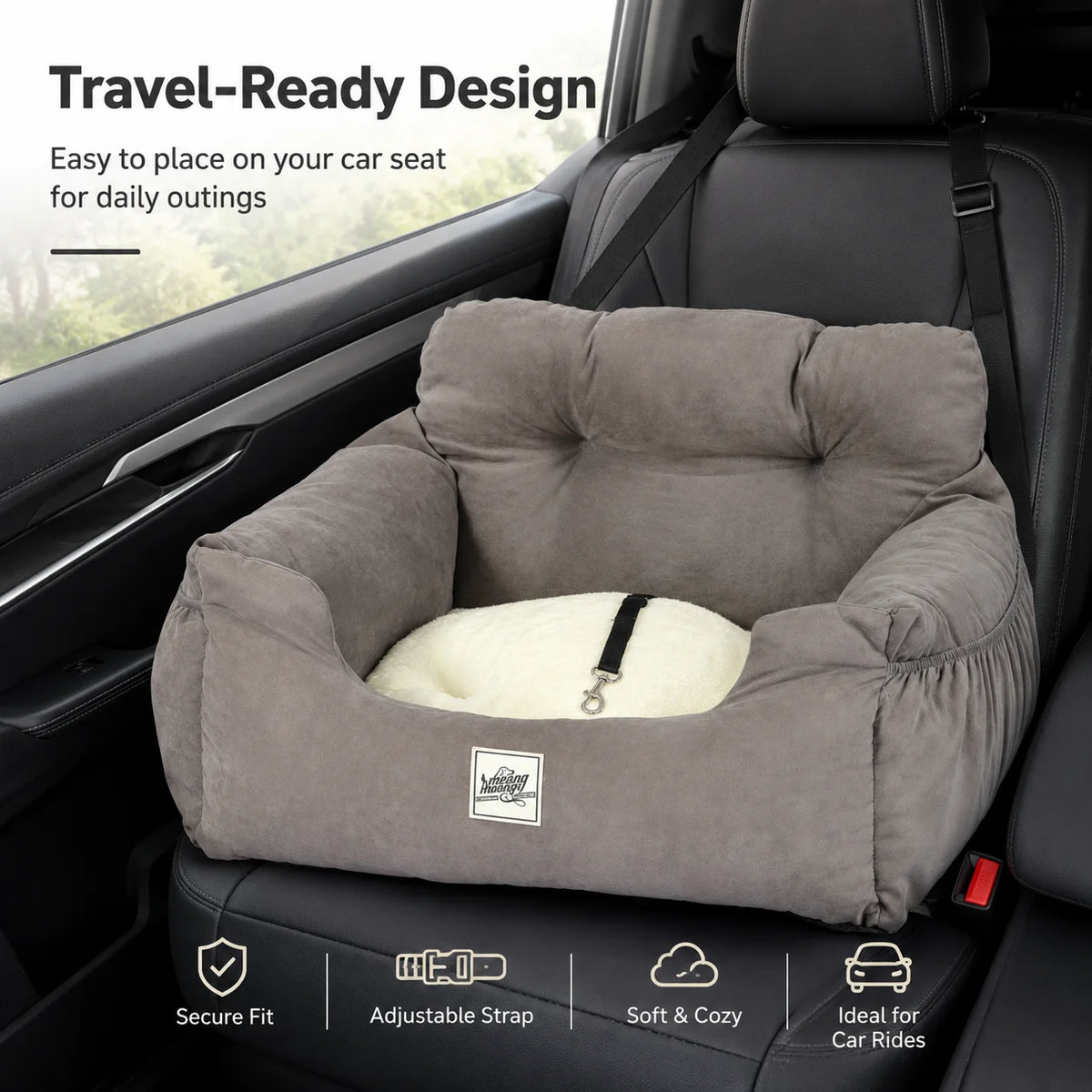 Adjustable Pet Car Seat Bed With Tether And Strap