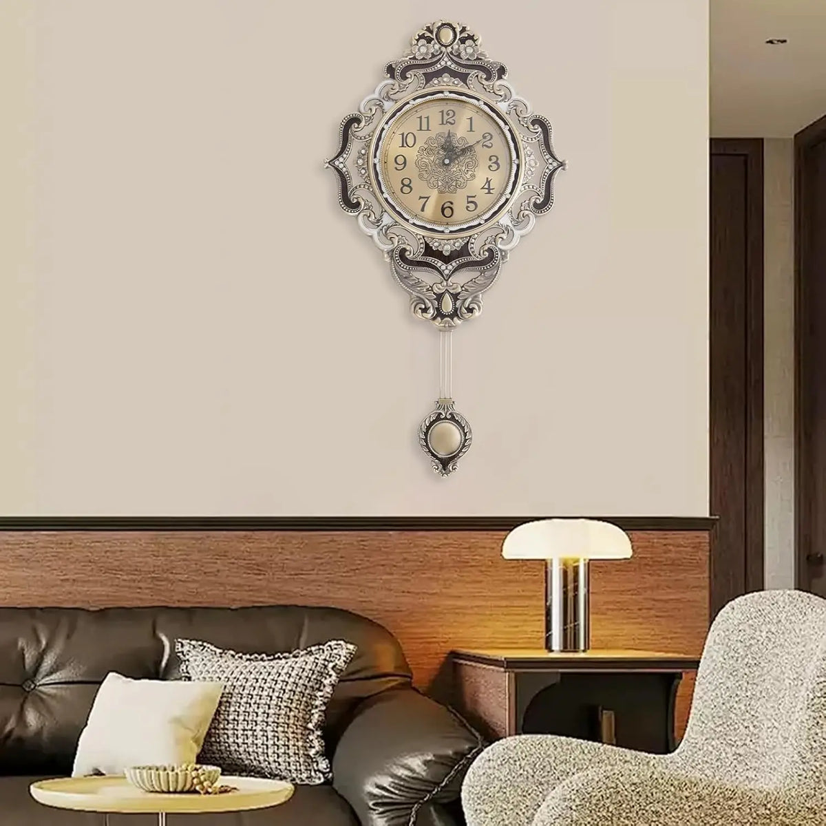 Retro Pendulum Wall Clock Silent Metal Home Decor