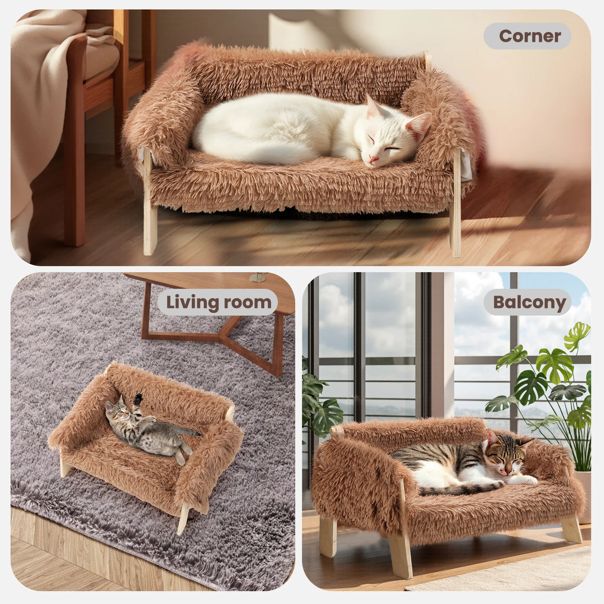 Raised Cat Bed With Sturdy Wooden Legs Large Plush Couch For Indoor Cats And Kittens