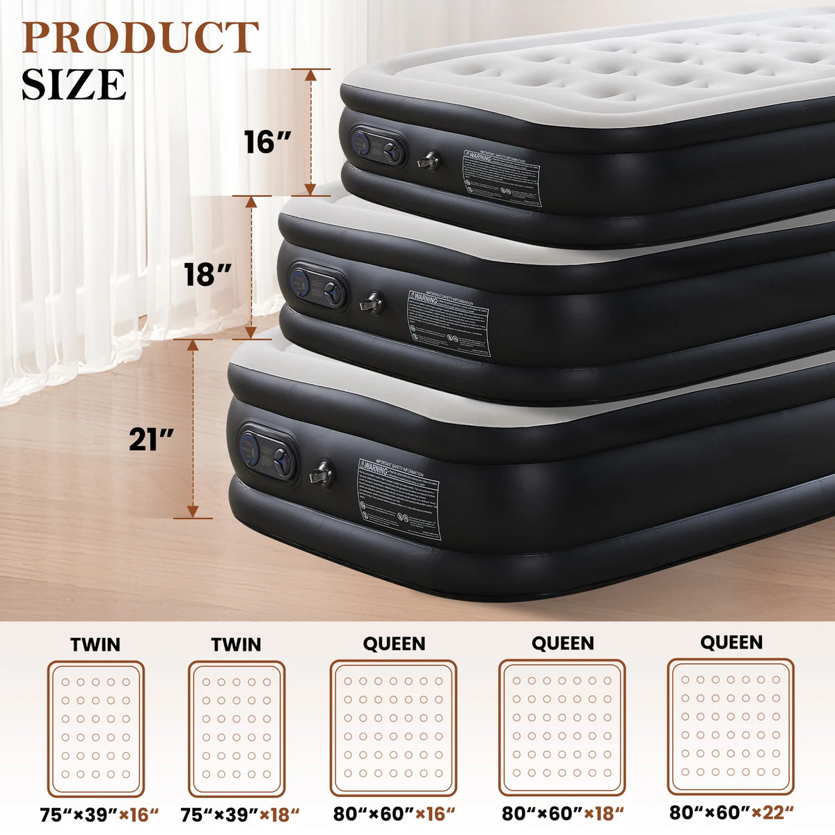 JHK Air Mattress Double Height Non Slip Bottom 660 Lbs