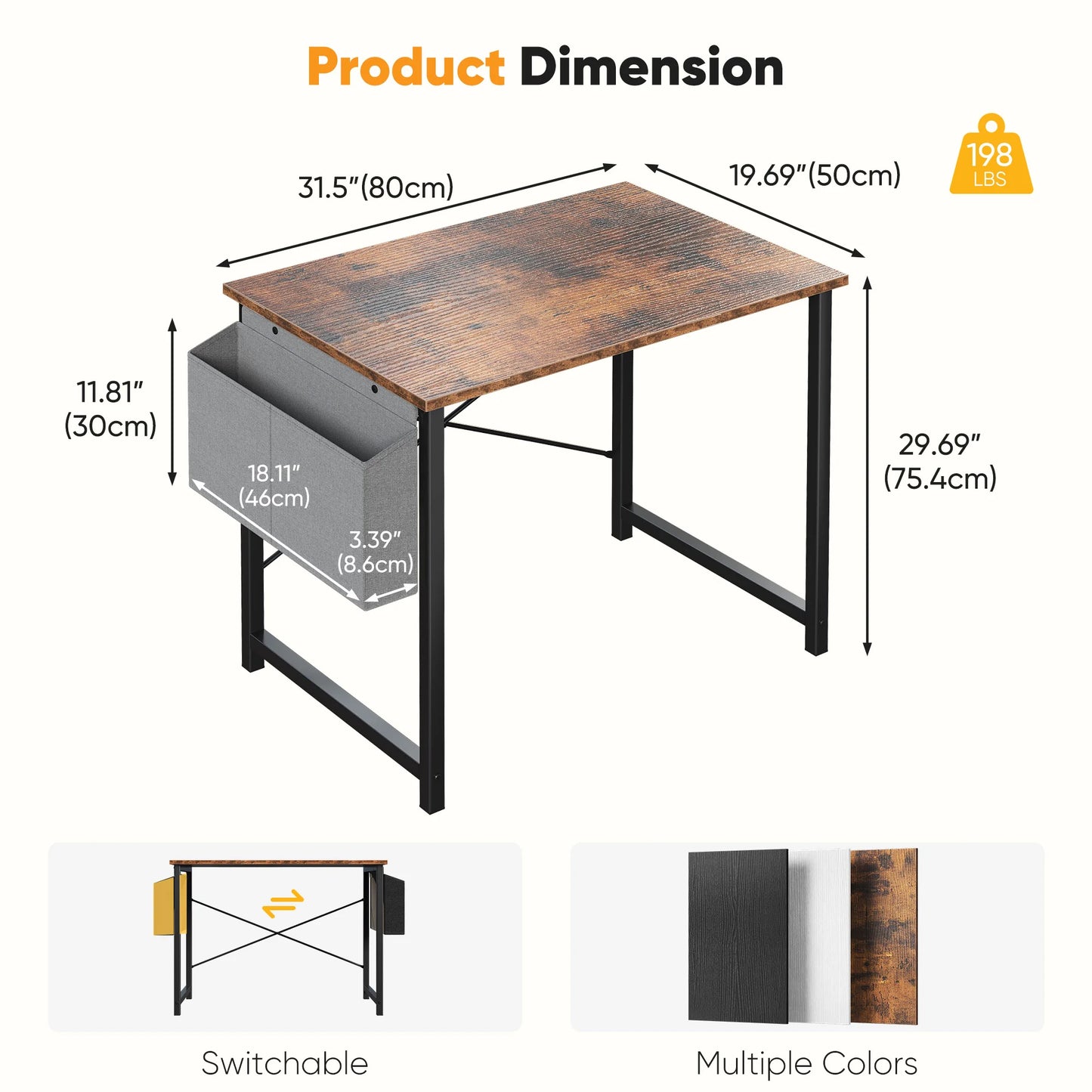 JHK Computer Desk With Metal Frame Wood Top, Easy Assembly