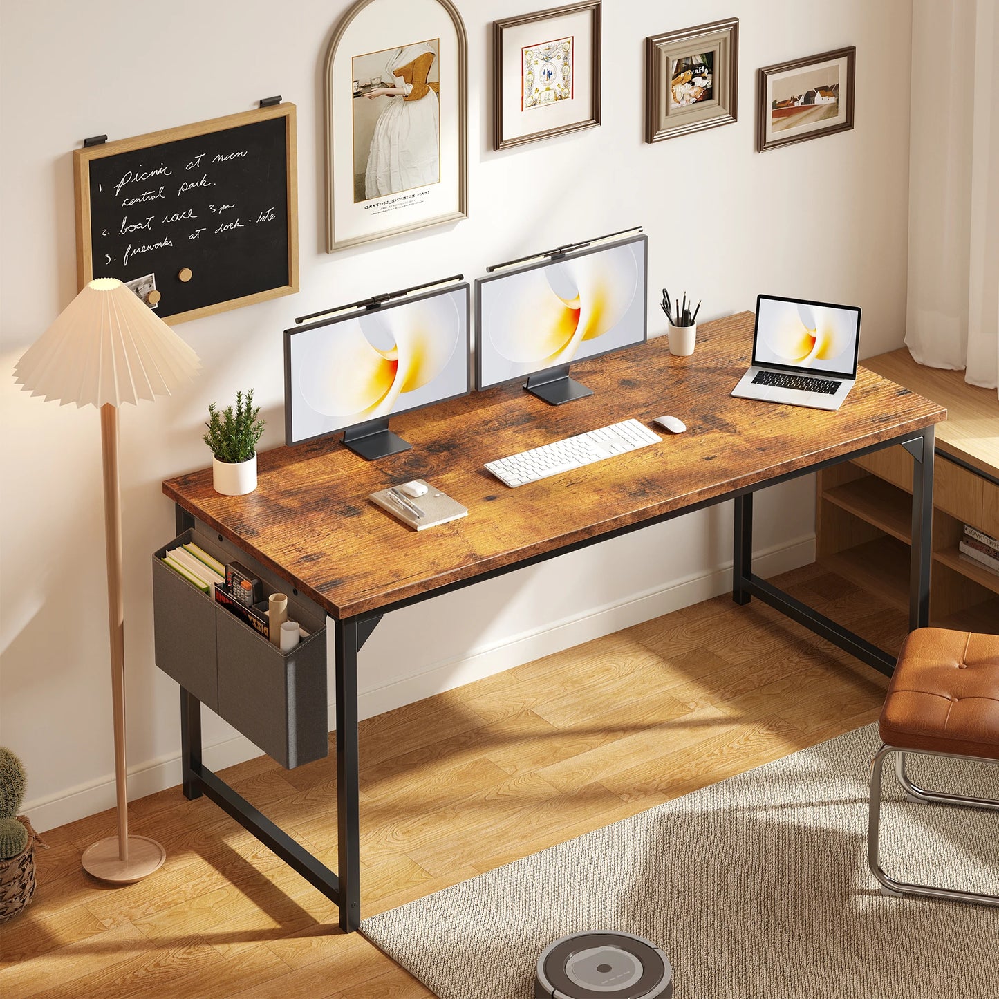 JHK Computer Desk With Metal Frame Wood Top, Easy Assembly