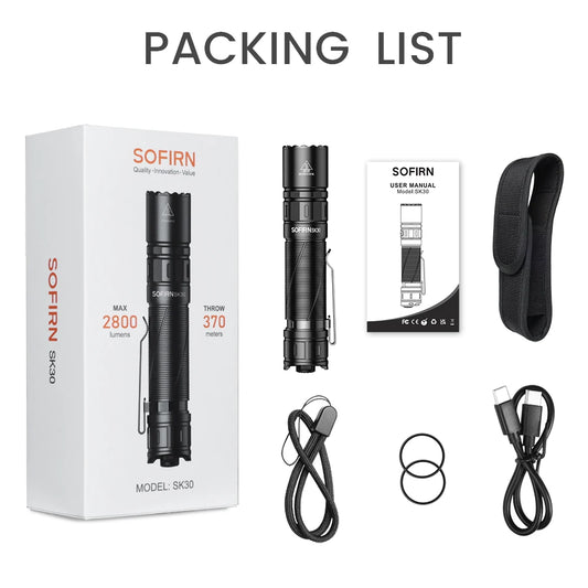 Sofirn SK30 3000 Lumen USB C Rechargeable Flashlight