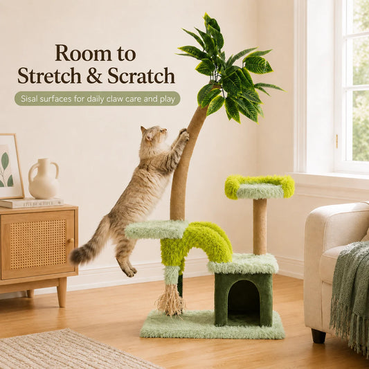 Double Tier Cat Tree With Cozy Perch And Scratching Post