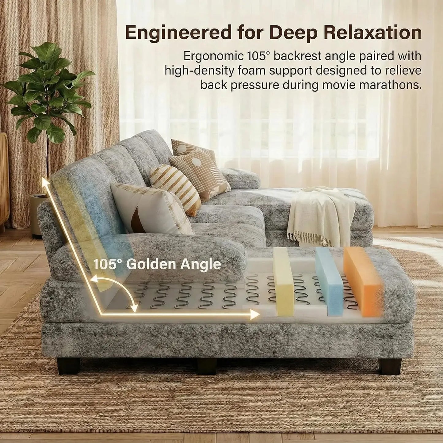 U Shaped Sectional Sofa Chenille Four Seat Cushions