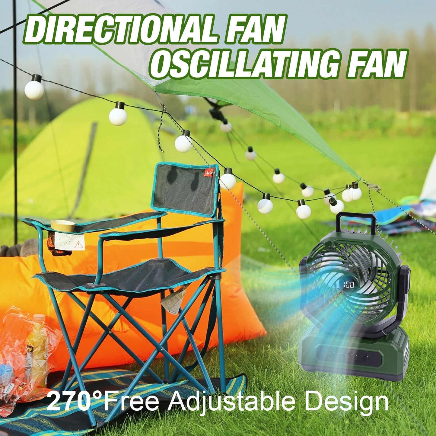 Portable Camping Fan With RGB Lantern And 30000mAh Battery