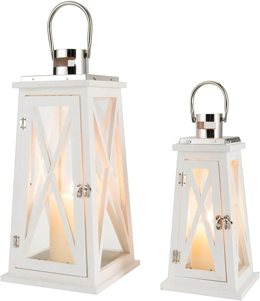 Newimage Wooden Candle Lantern With Glass Holder
