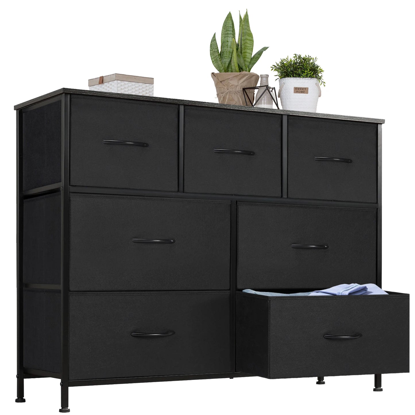 JHK Modern Metal Frame Dresser 7 Fabric Drawers Chest