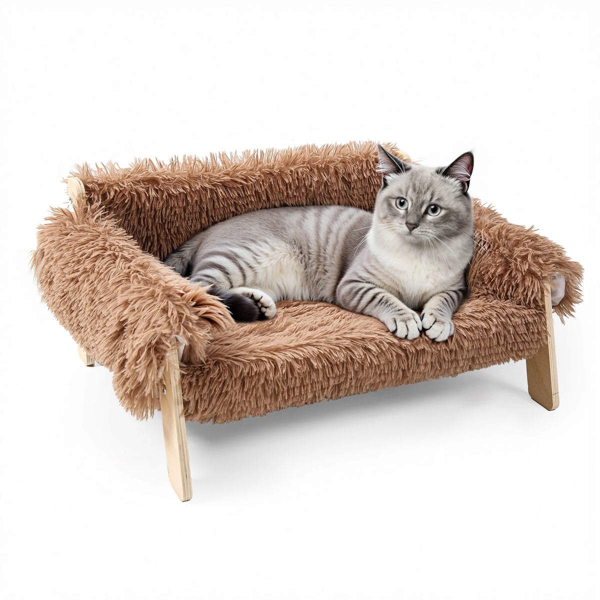Raised Cat Bed With Sturdy Wooden Legs Large Plush Couch For Indoor Cats And Kittens