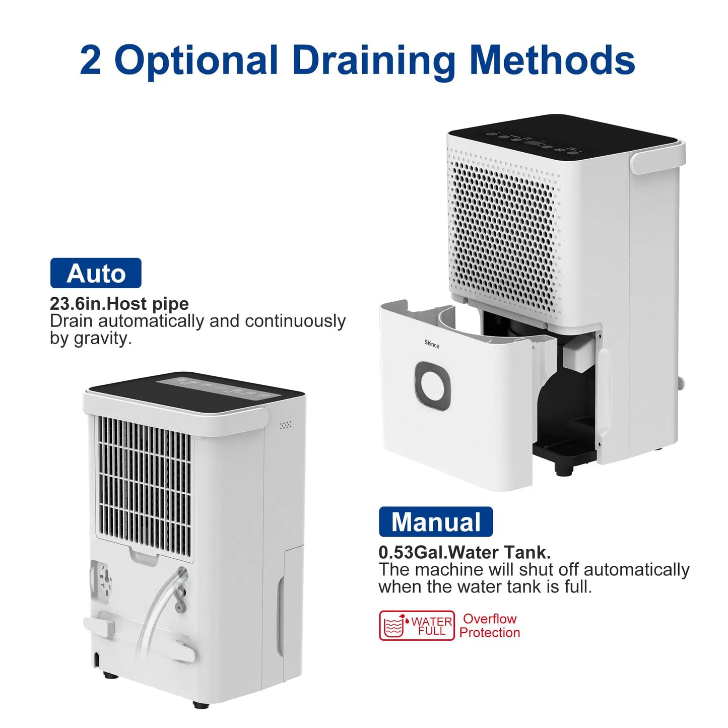 Shinco 30 Pint Dehumidifier for Home Basements Drain Hose