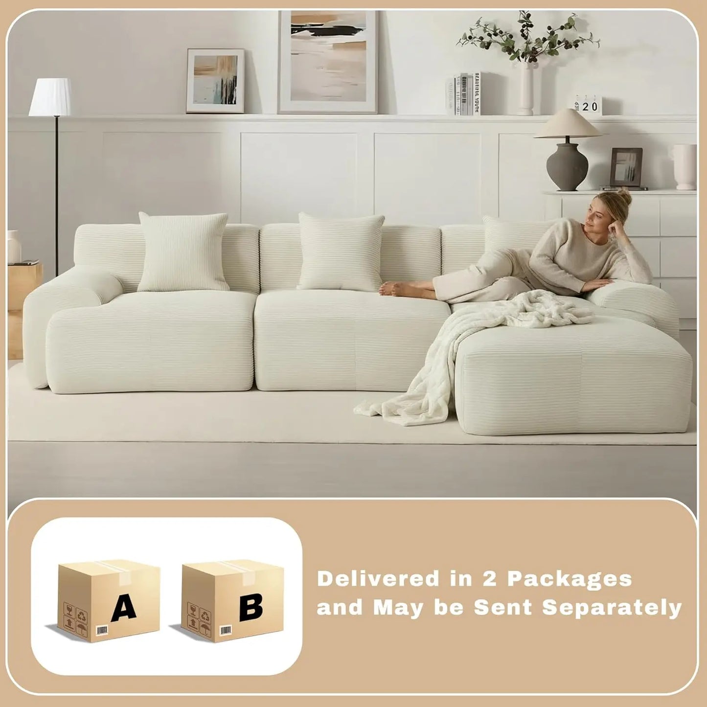 Modular Sectional Sofa With Ottoman Corduroy Memory Foam