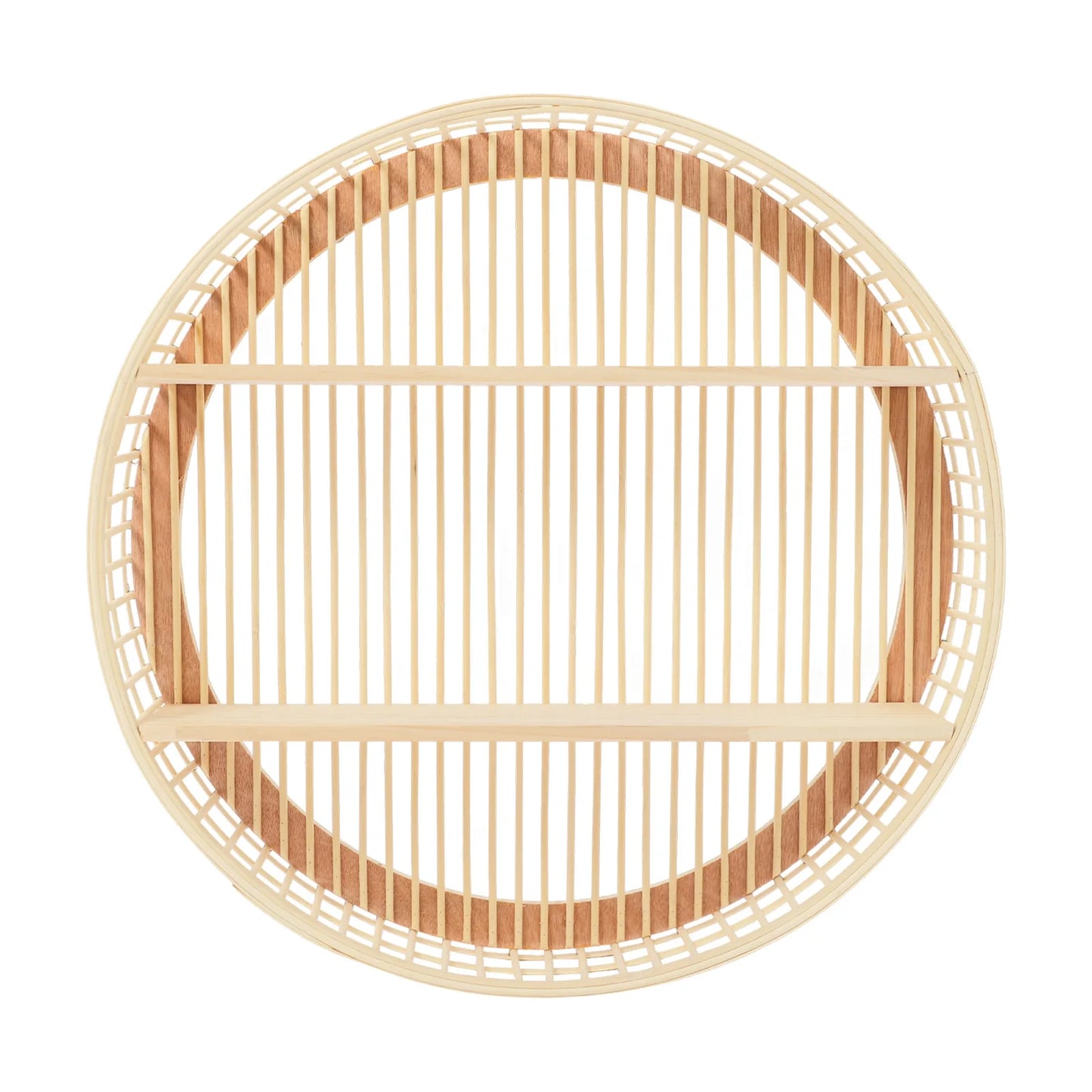 Round Two Tier Bamboo Wall Shelf Farmhouse Decor